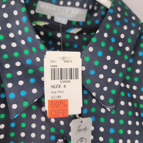 Foxcroft Shaped Fit Wrinkle-Free Size 6 Cotton Shirt Multi Polka Dot - Picture 9 of 14